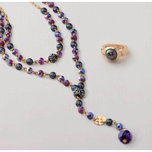 Avon Pearly Peacock Necklace And Stretch Ring Giftset